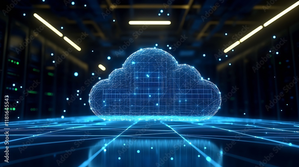 Aufkleber Digital Cloud Network in High-Tech Server Environment Concept Illustration : Generative AI