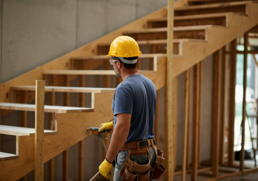 Carpenter Building Wooden Staircase