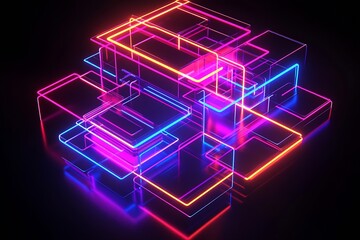 Fototapeta premium Innovative Neon Light Cube Structures in Contemporary Art Display : Generative AI