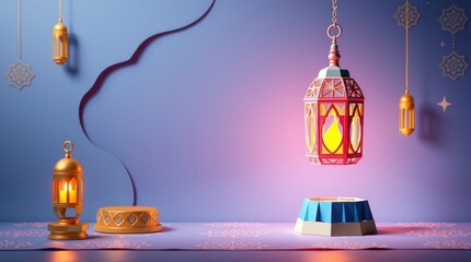 islamic background lantern lamp ramadan kareem modern random podium