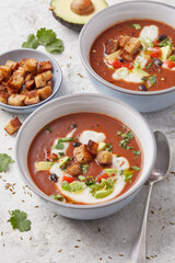 Black Bean Soup with Avocados and Croutons