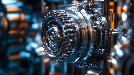 Obraz premium Futuristic Mechanical Gears with Metallic Texture in Industrial Setting : Generative AI