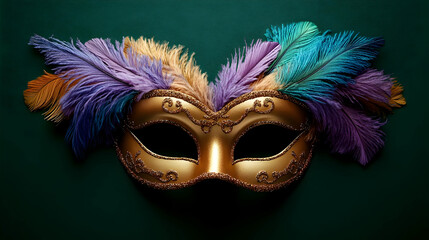 Golden Mask with Feathers Creates a Festive Atmosphere