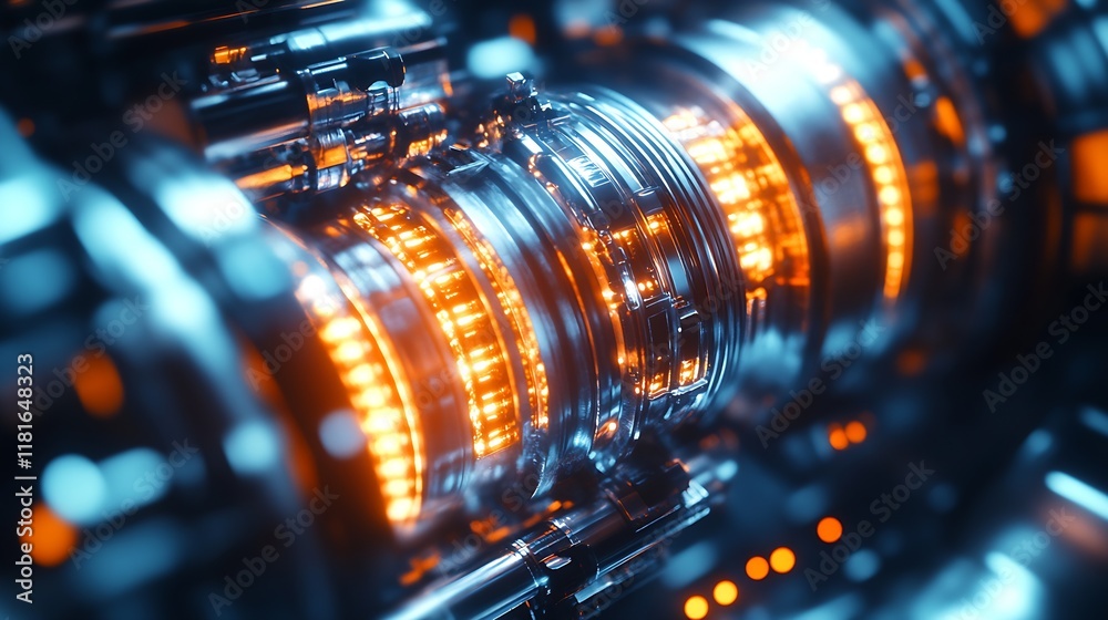 Fototapete Detailed Mechanical Structure with Illuminated Circuits in Futuristic Style : Generative AI