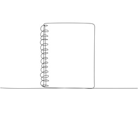 Notebook for studying, notes one line art. Continuous line drawing of online learning, school supplies, notebook, exam, paper, education.