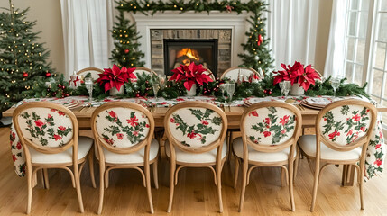Obraz premium Christmas Dining Room Decor Creates Festive Holiday Atmosphere Beautifully