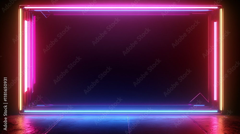 Aufkleber Dynamic Neon Frame with Cyberpunk Glow in Dark Abstract Background : Generative AI