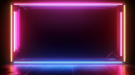 Dynamic Neon Frame with Cyberpunk Glow in Dark Abstract Background : Generative AI