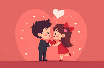 Happy young lovers couple. Illustration of a Valentine's Day in a cartoon style. Happy Valentine's Day.