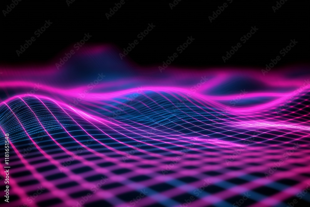 Fototapete Futuristic Neon Purple Grid Wave Pattern in Dynamic Motion : Generative AI