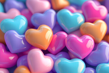 Fototapeta premium hearts made of glass on a soft pastel background, texture. The concept of Valentine's Day