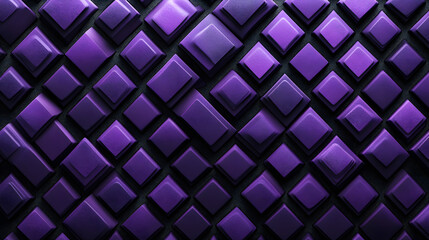 Obraz premium Many symmetrical purple rhombuses and squares on a black background. Bright abstract pattern of geometric carved and fancy shapes.