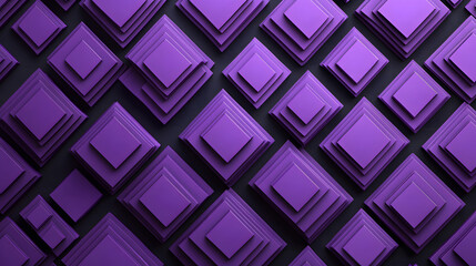 Obraz premium Many symmetrical purple rhombuses and squares on a black background. Bright abstract pattern of geometric carved and fancy shapes.
