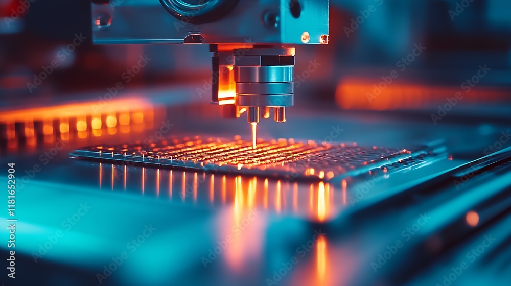 Aufkleber modern semiconductor manufacturing equipment in action with glowing microchip : generative ai
