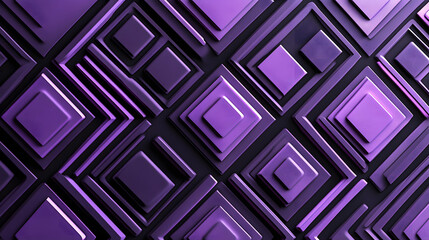 Fototapeta premium Many symmetrical purple rhombuses and squares on a black background. Bright abstract pattern of geometric carved and fancy shapes.