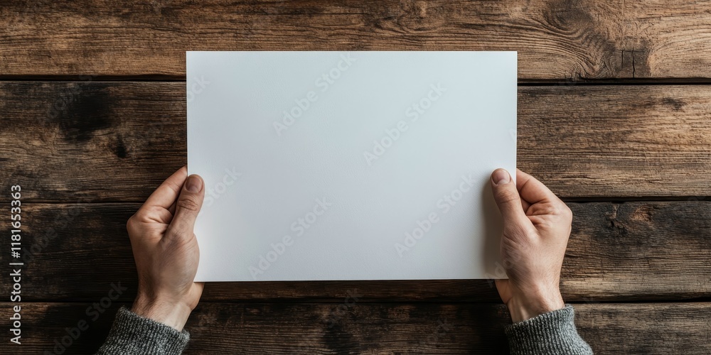 Poster individual grasping a blank white sheet of paper, showcasing the potential of the empty paper. this 