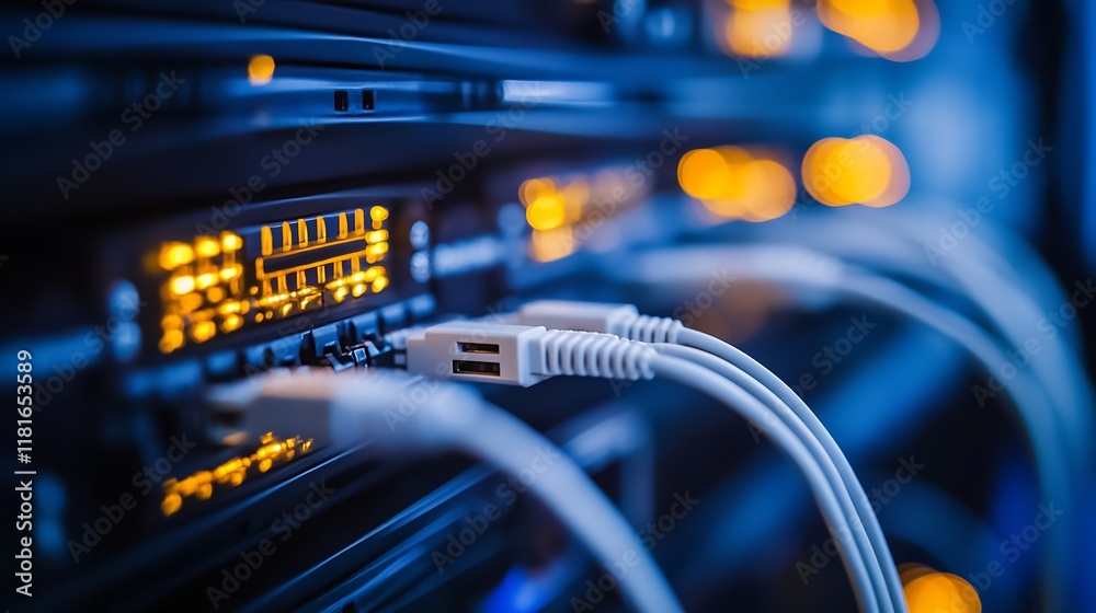 Fototapete High-Tech Server Room with Advanced Cabling in a Data Center Environment : Generative AI
