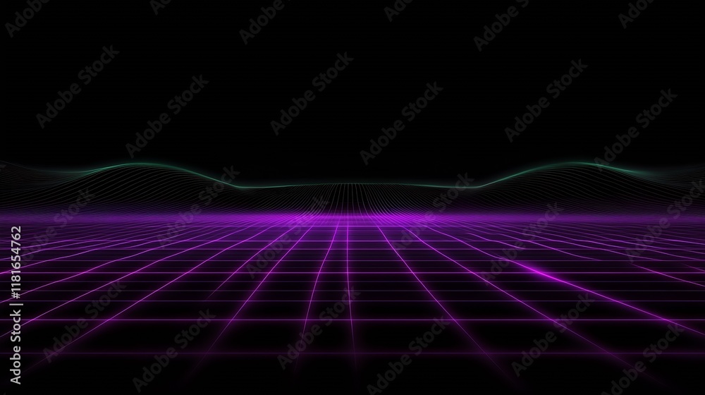Aufkleber elegant purple and green digital grid with horizon effect on dark abstract background : generative a