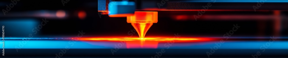Poster Innovative 3D printing technology with glowing orange filament for precise industrial applications : Generative AI