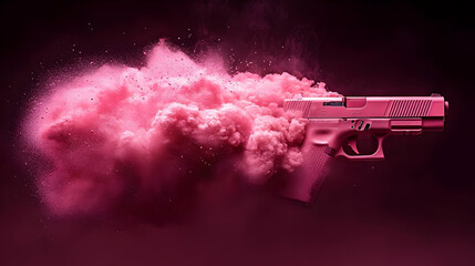 Pink Powder Explodes Around Handgun Dramatically in Slow Motion