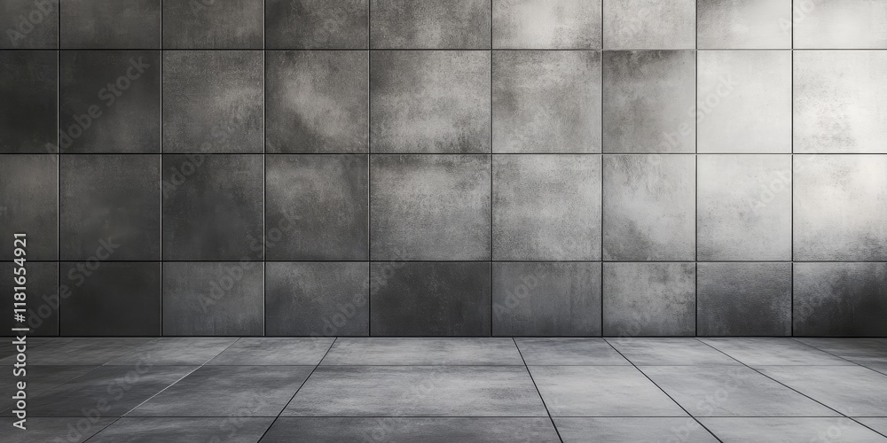 Aufkleber Background featuring a gray tile wall combined with a hard gray floor, creating a uniform and cohesive gray aesthetic throughout the space.