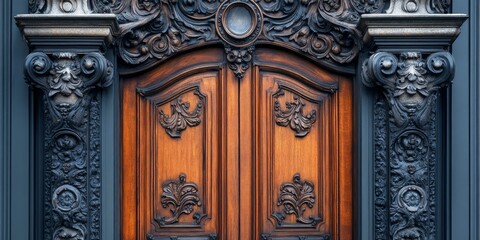 Intricate and decorative ornate door showcasing classic architectural details, a captivating example of an old, beautiful door that highlights timeless craftsmanship and design elegance.