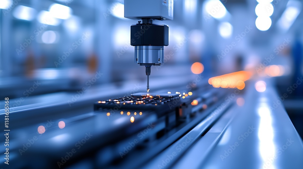 Aufkleber Precision CNC Machine with Blurred Background in Modern Industrial Setting : Generative AI