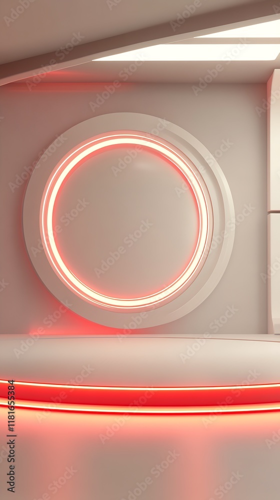 Poster Minimalist Neon Circular Structure with Modern Red Light Accents : Generative AI
