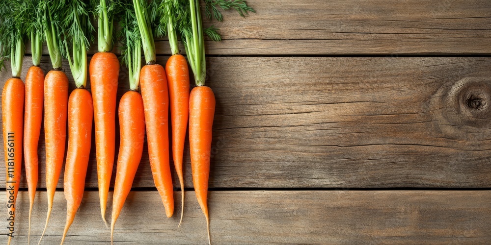 Poster isolated fresh carrots displayed prominently against a rustic wood background, showcasing the vibran