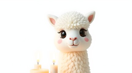 Fototapeta premium one fluffy alpaca design with text space on modern neutral background