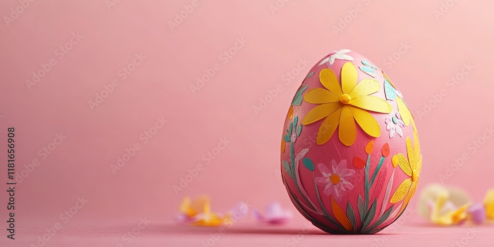 Aufkleber colorful easter egg crafted from paper set against a soft pink background, capturing the essence of 