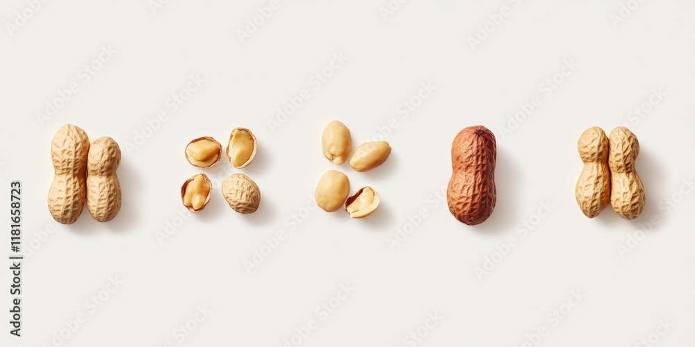 Poster evolution of peanuts showcased from their shelled nut form to the peeled variety. this visual repres