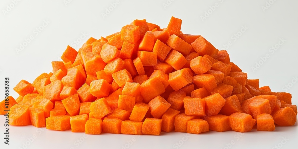 Aufkleber a vibrant heap of chopped carrot displayed on a clean white background, showcasing the fresh and col
