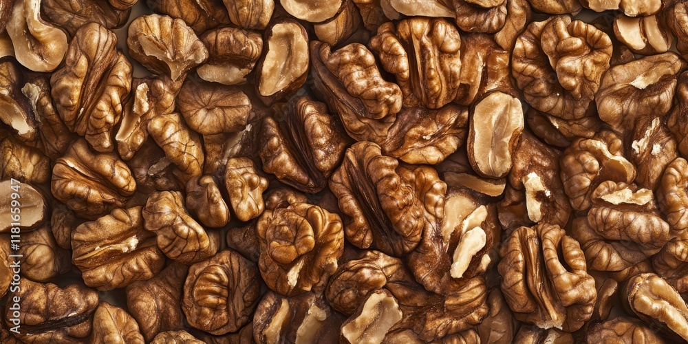Poster Peeled walnuts create an intriguing background texture, ideal for various designs. This walnut wallpaper features the rich detail of walnut kernels, perfect for showcasing the beauty of walnuts.