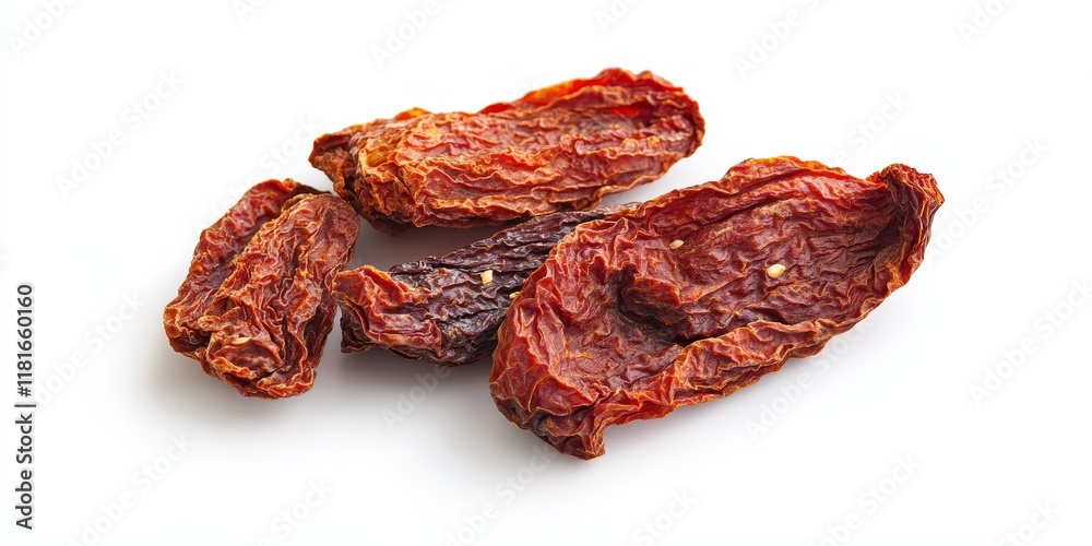 Poster sun dried tomatoes showcased on a white background, featuring a clean clipping path that highlights 