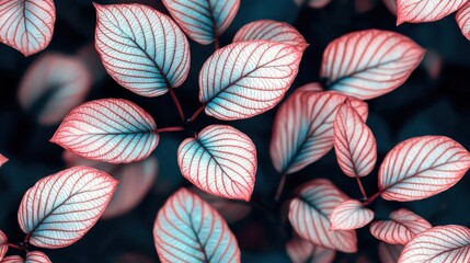Vivid Red and Teal Leaf Texture Close Up Botanical Photography Nature Background