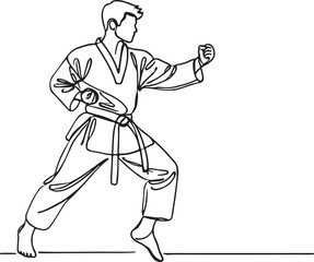 Man in Karate Taekwondo Pose - Line Art and Vector Artwork