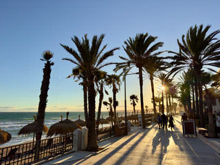 beautiful sunset at the promenade with palms in Marbella, Malaga, Costa del Sol, Andalusia, Spain © keBu.Medien