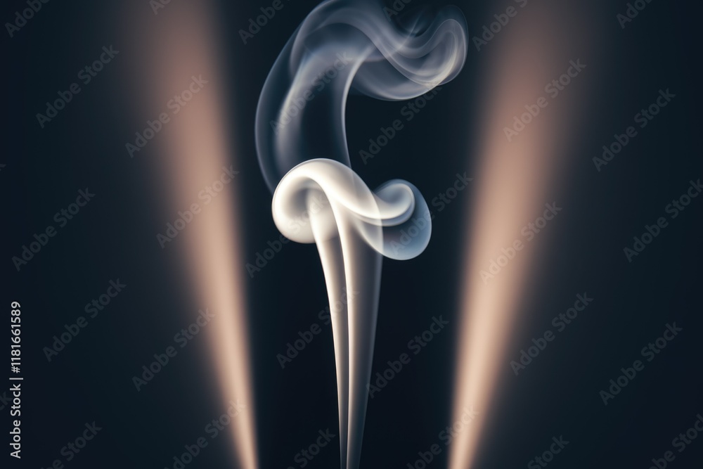 Poster abstract image of swirling white smoke against a dark background, illuminated by soft light.