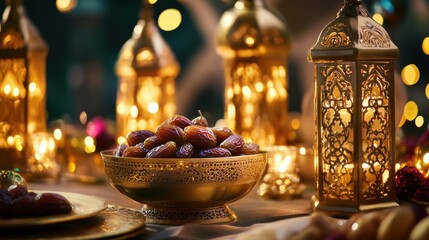 Elegant Table Setting with Dates and Decorative Lanterns