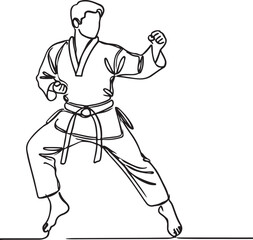 Man in Karate Taekwondo Pose - Line Art and Vector Artwork