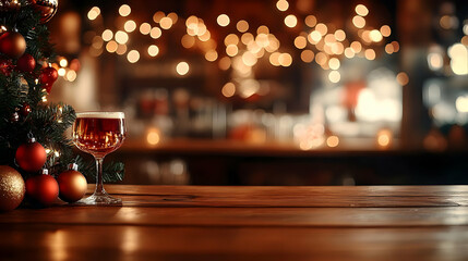 Christmas Drink Sparkles Warmly by Festive Tree with Golden Ornaments