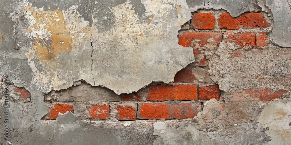 Aufkleber weathered concrete decay texture showcases aged elements, revealing a few red bricks accentuating th