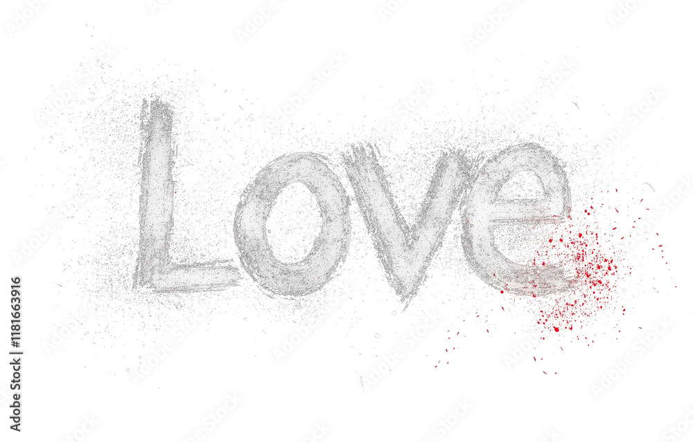 Aufkleber love written in white powdery texture with faint brush strokes, isolated on transparency background,