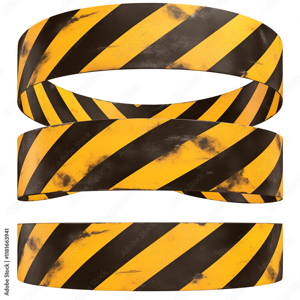 Poster black and yellow striped caution tape with worn and weathered appearance, symbolizing danger or rest