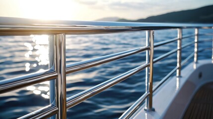 Stainless steel railing on a boat shines under the sunlight, showcasing the elegance of stainless steel. This boat side stainless steel railing adds a touch of sophistication on a sunny day.