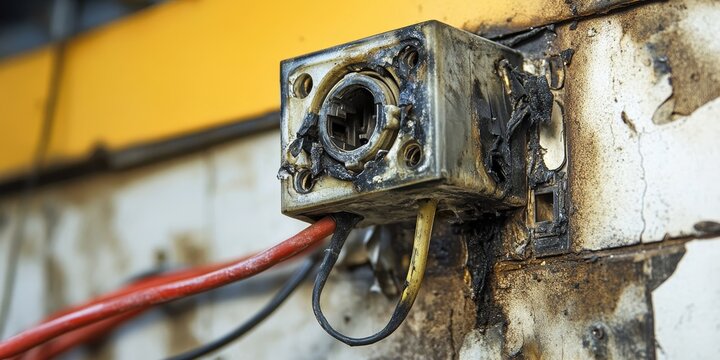 Damaged electrical wiring and an electrical outlet can pose serious fire risks. Faulty wiring is a significant cause of fires, highlighting the dangers associated with old electrical wiring.