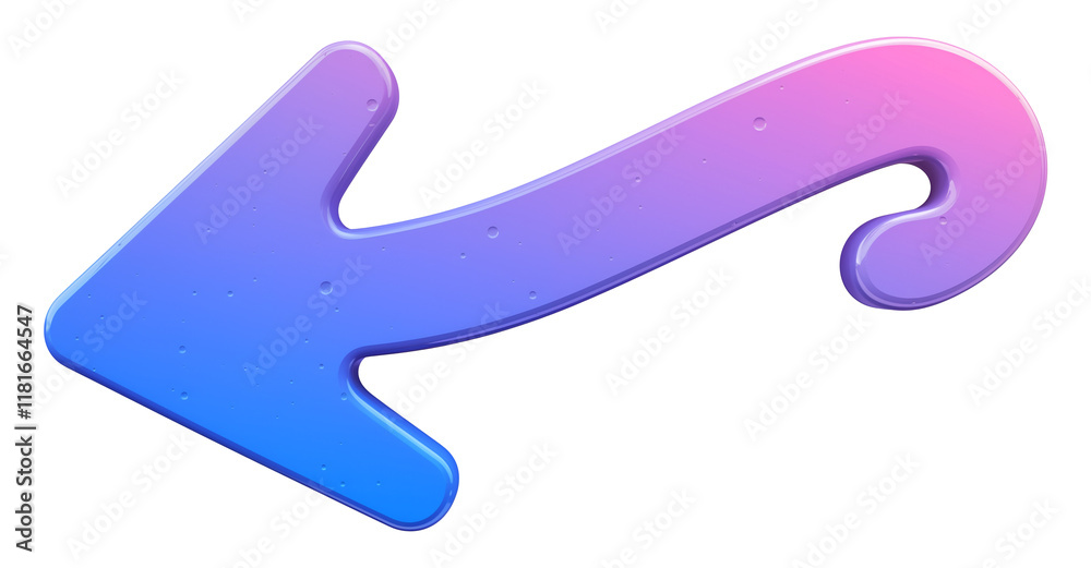 Poster glossy, curved arrow in gradient blue to purple with smooth texture and subtle water droplet details