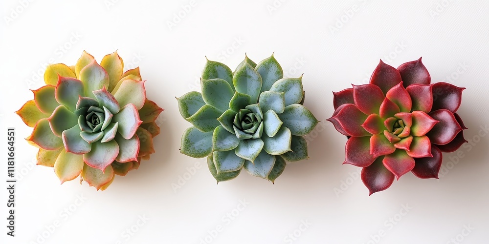 Poster lively succulents are artistically displayed against a clean white backdrop, creating a stunning vis