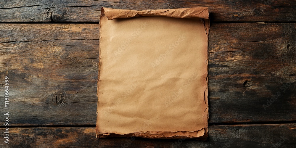 Fototapete old paper mock up placed on a wooden background, featuring empty templates for various creative uses